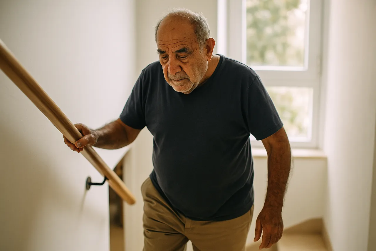 קשיש מחזיק מעקה בבית
