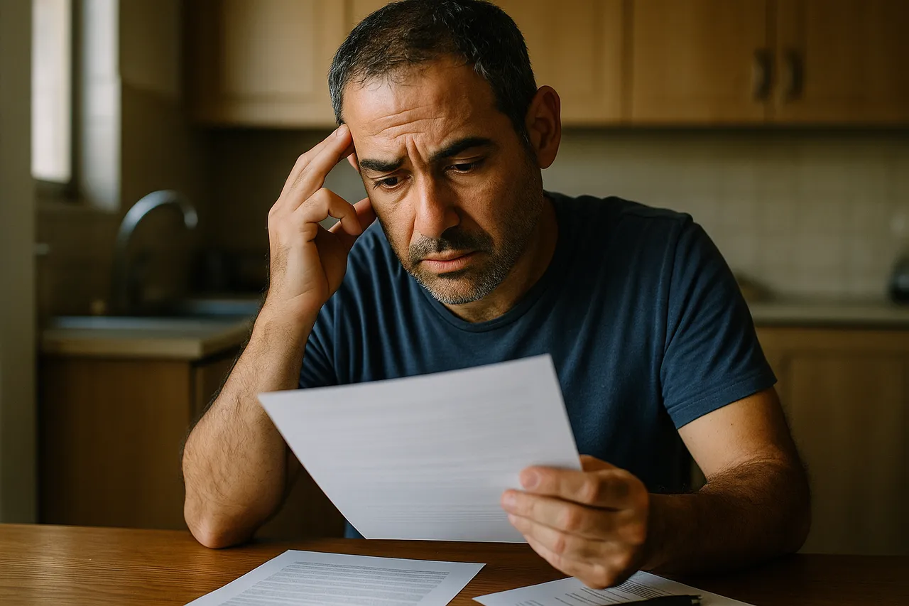 איש בודק מסמכי משכנתא בבית