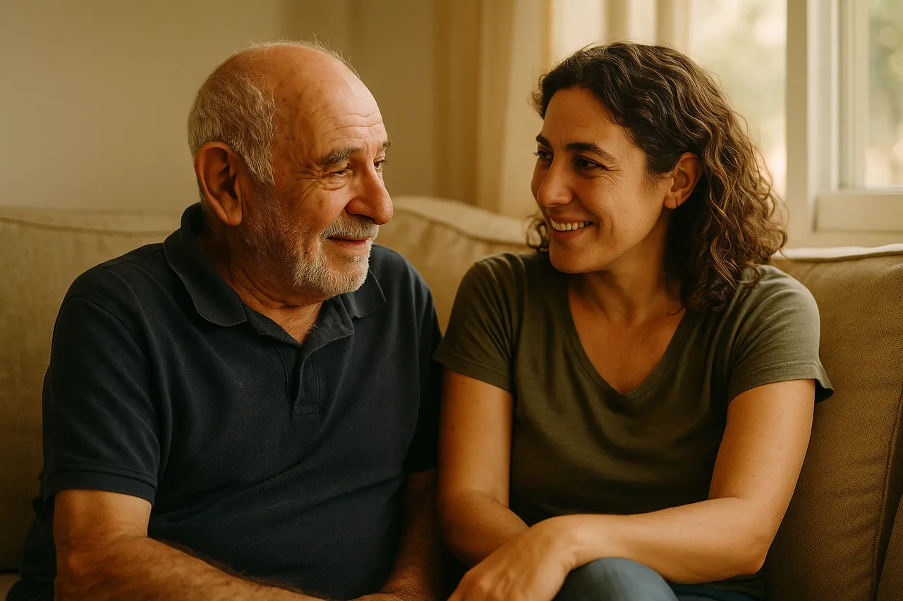 אב מבוגר ובתו בשיחה