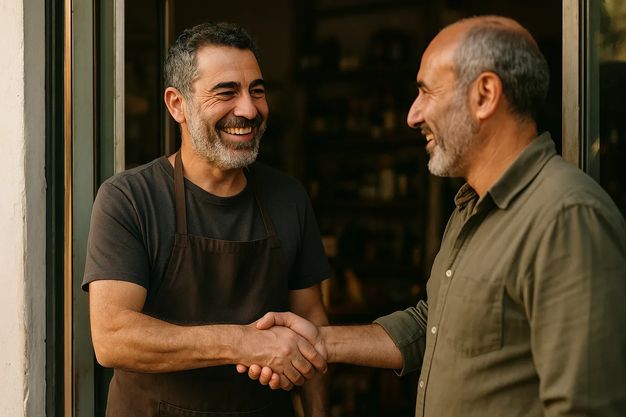 בעל עסק מקבל לקוח חדש